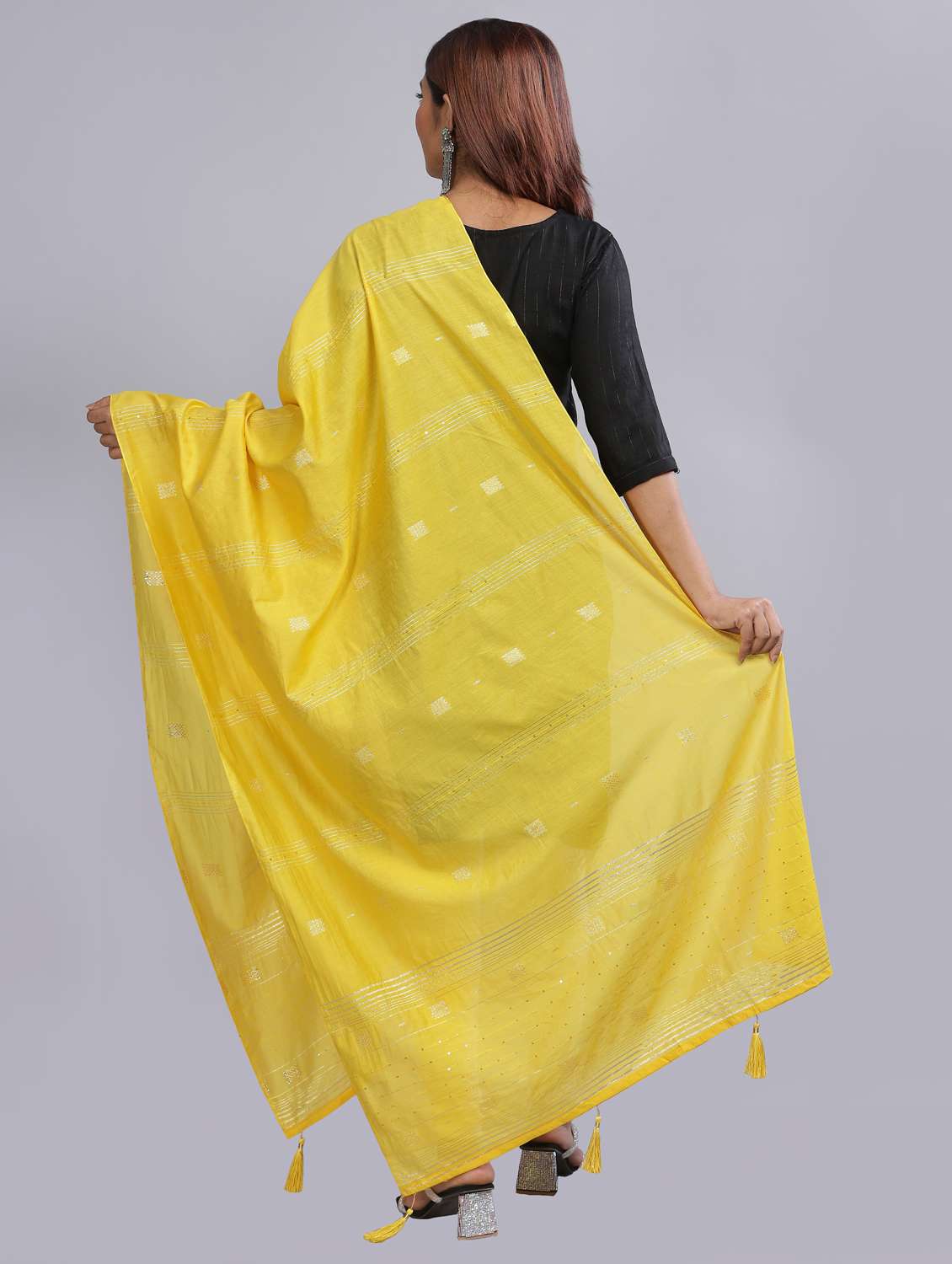 yellow self design dupatta - 20644720 -  Standard Image - 3
