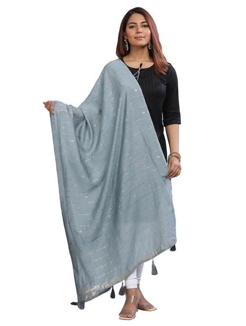 grey self design dupatta - 20644728 - Standard Image - 0