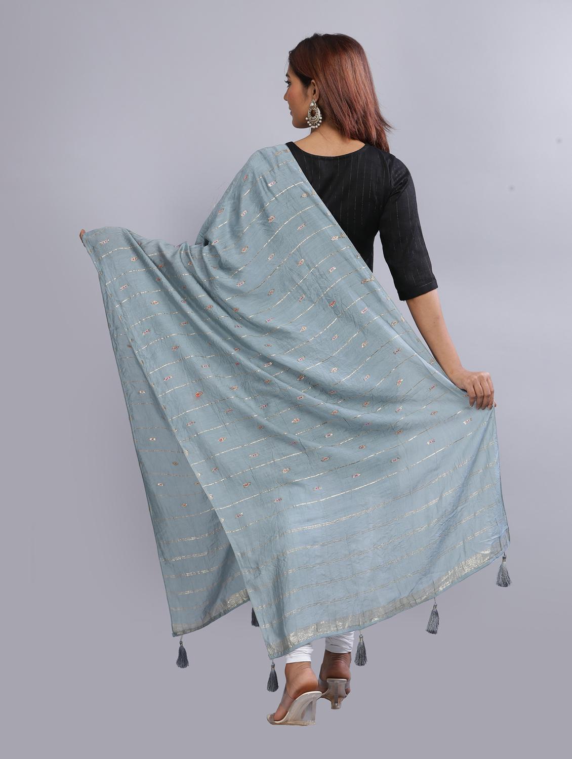 grey self design dupatta - 20644728 - Standard Image - 3