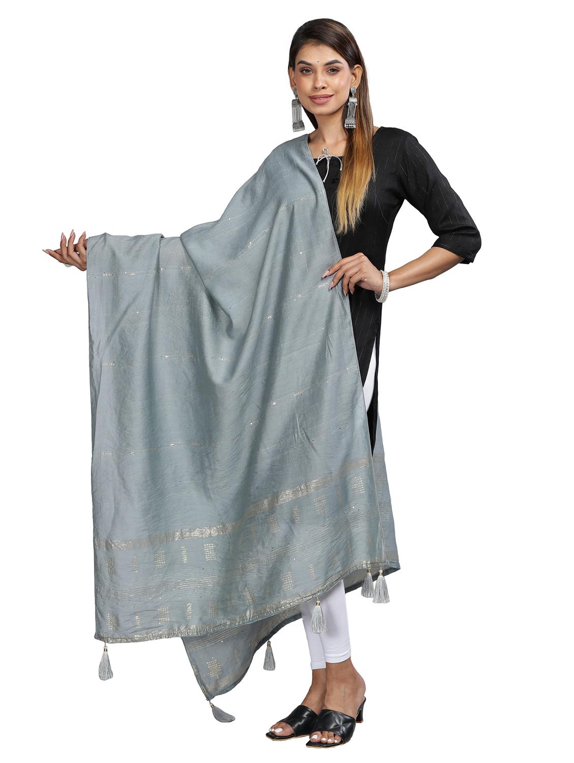 grey self design dupatta - 20644739 - Zoom Image - 0