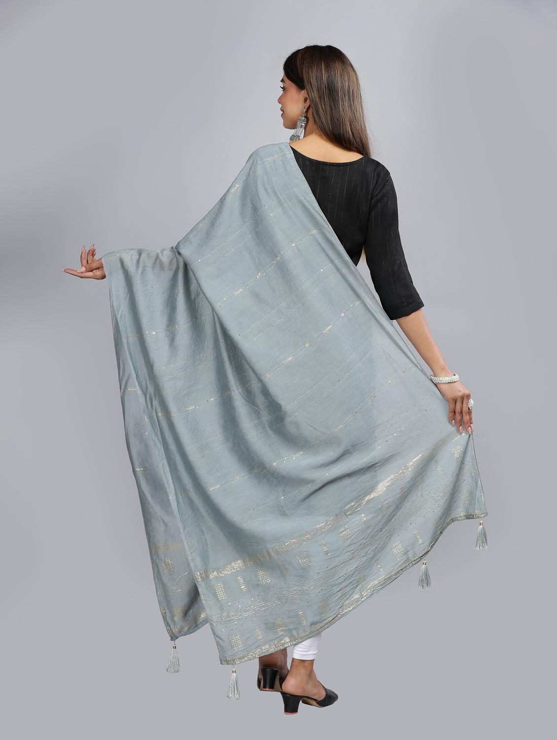 grey self design dupatta - 20644739 - Standard Image - 3