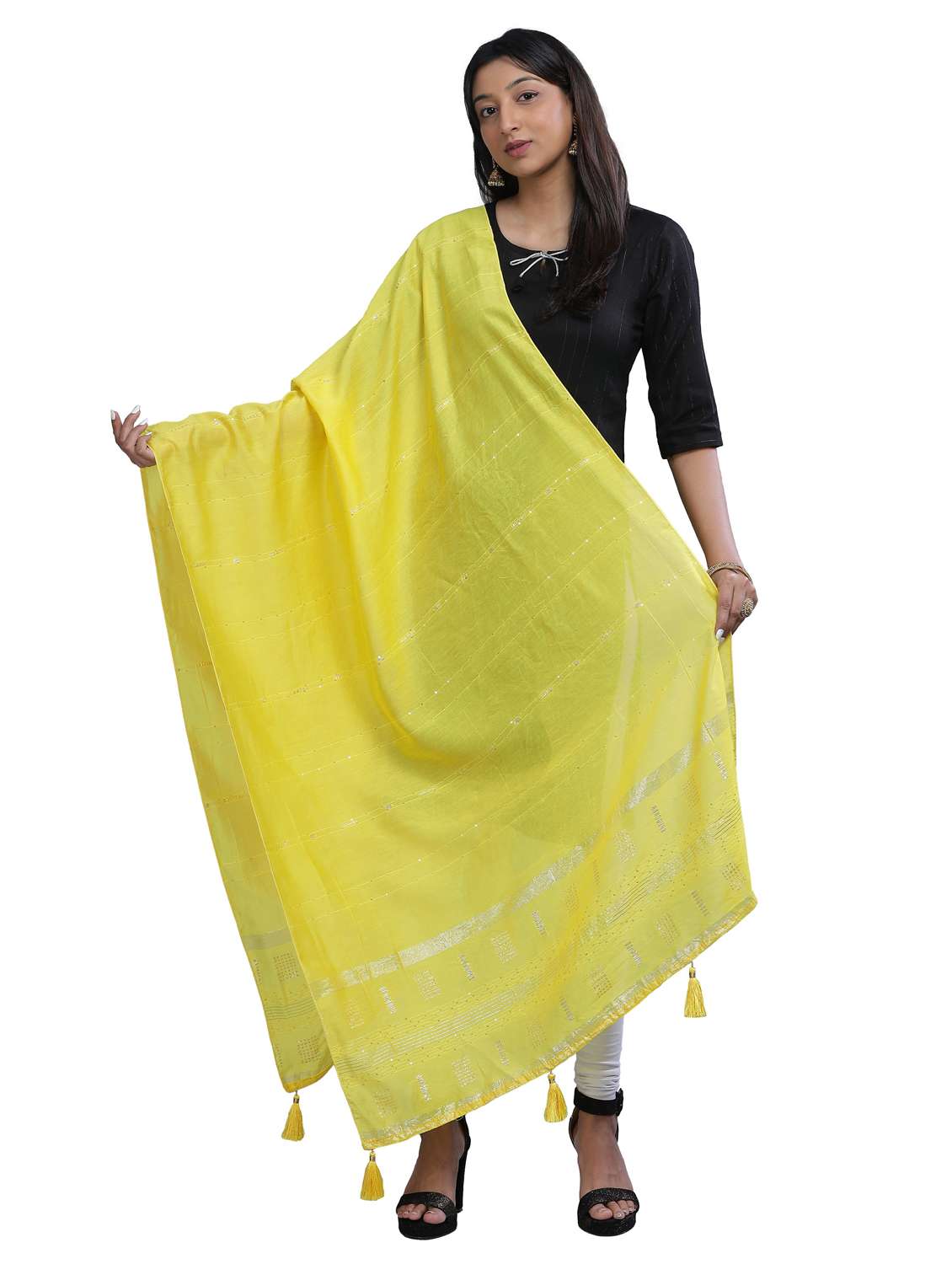 yellow self design dupatta - 20644742 -  Zoom Image - 0