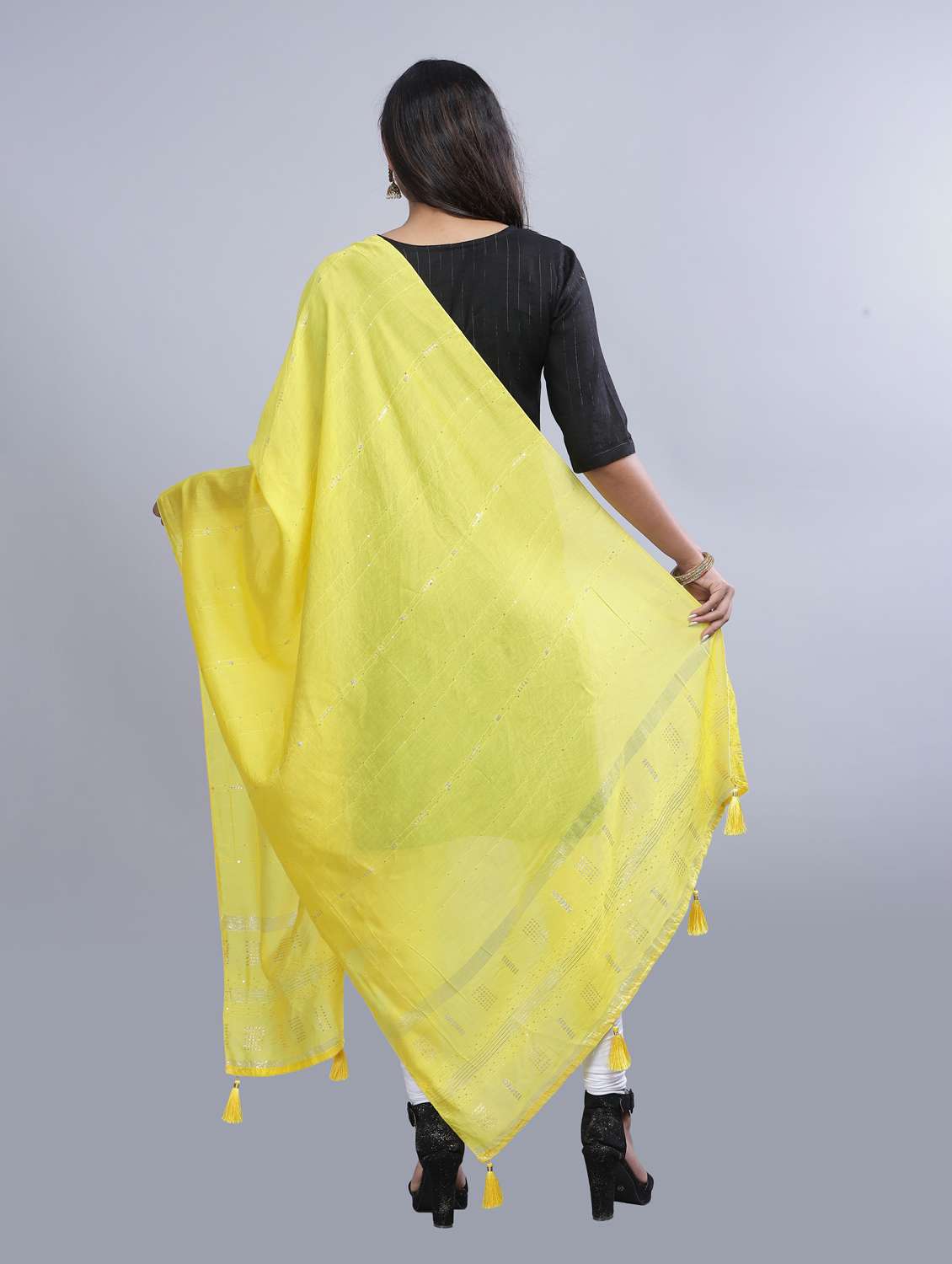 yellow self design dupatta - 20644742 - Standard Image - 3