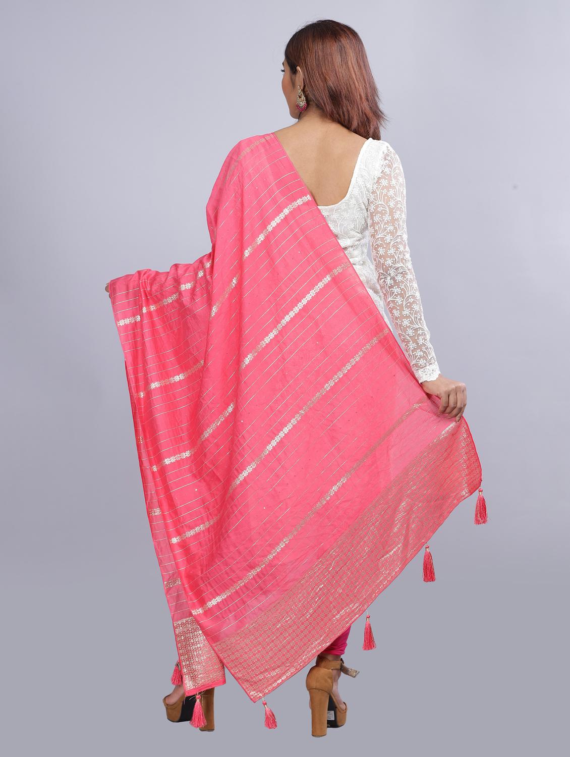 pink self design dupatta - 20644748 - Standard Image - 3