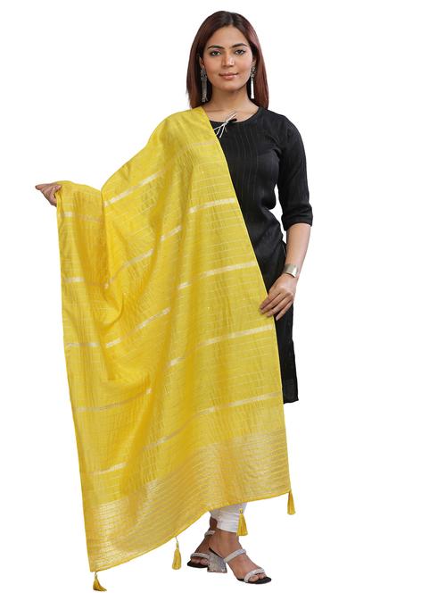 yellow self design dupatta - 20644753 -  Standard Image - 0