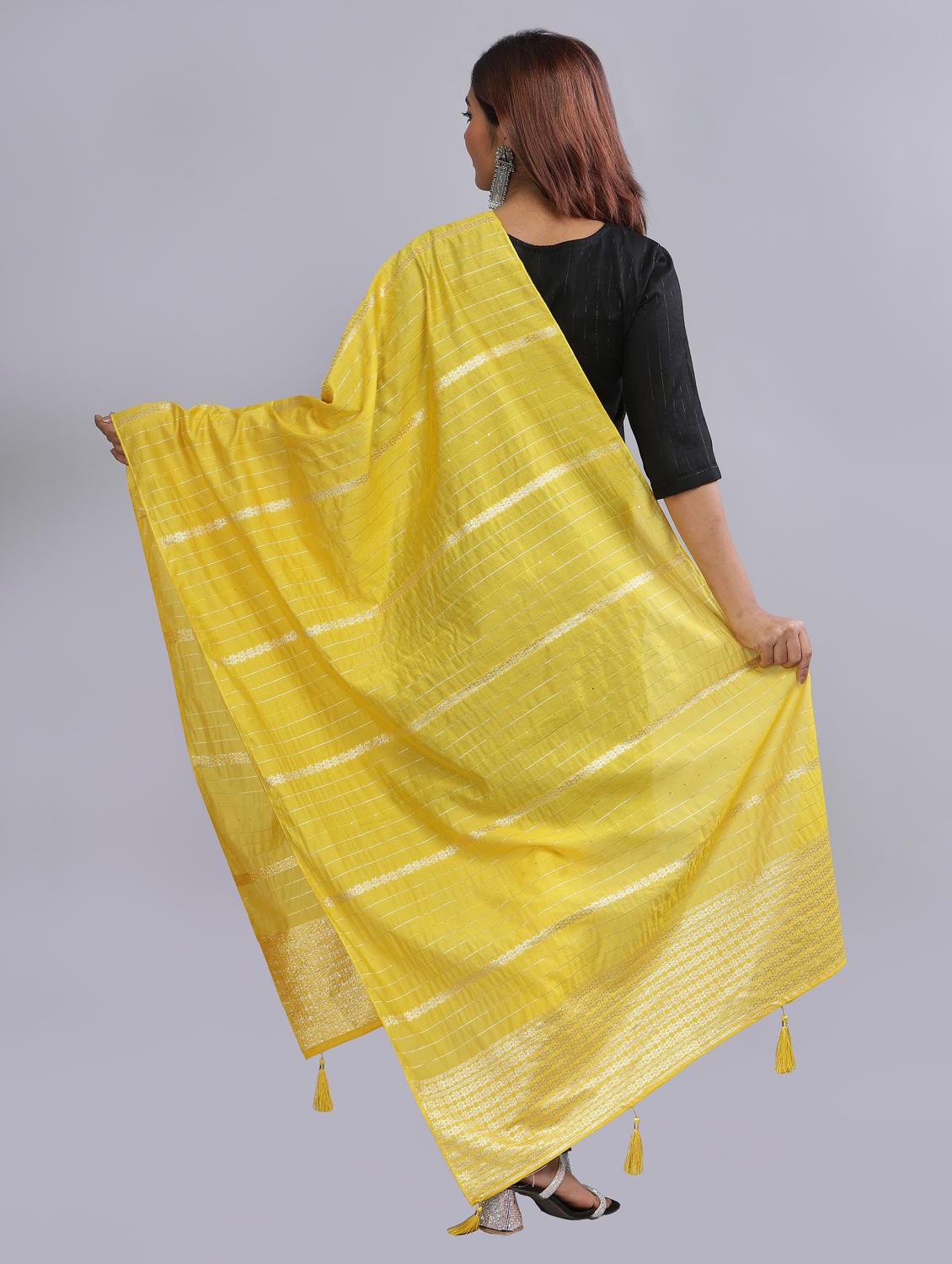 yellow self design dupatta - 20644753 - Standard Image - 3