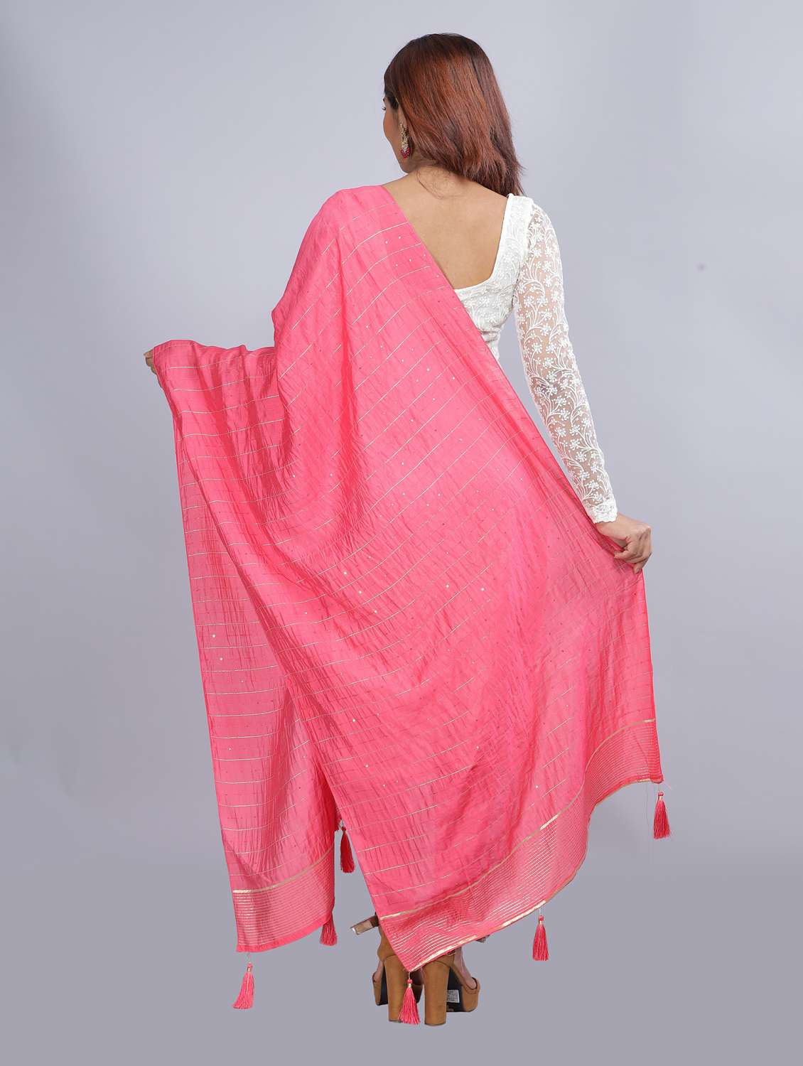 pink self design dupatta - 20644759 - Standard Image - 3