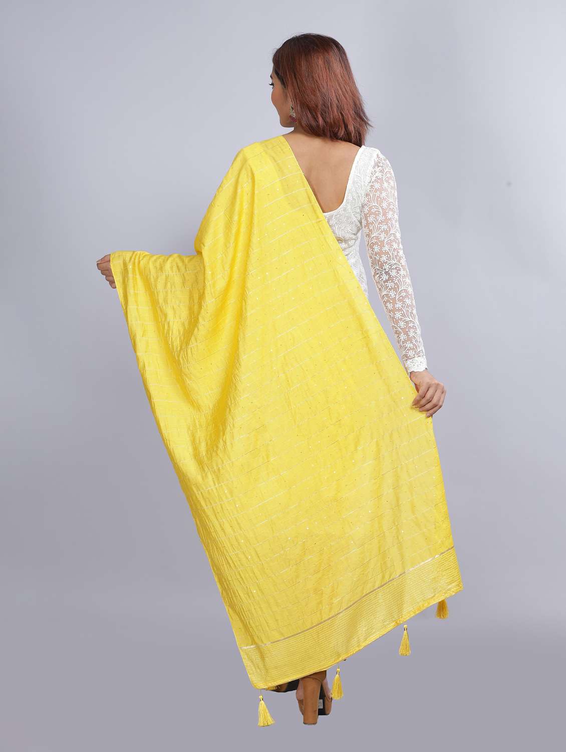 yellow self design dupatta - 20644764 - Standard Image - 3