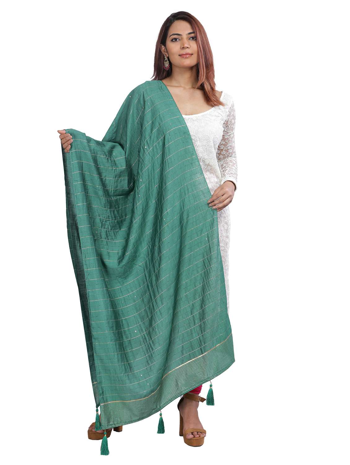 sea green self design dupatta - 20644766 - Zoom Image - 0