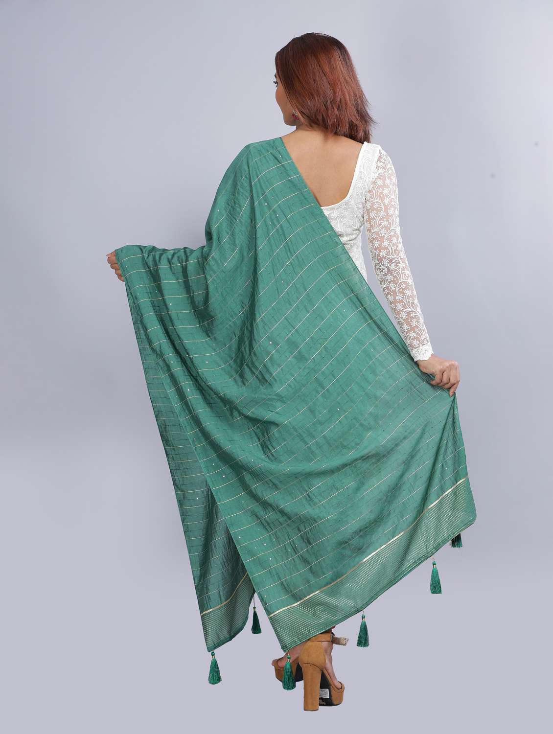 sea green self design dupatta - 20644766 - Standard Image - 3