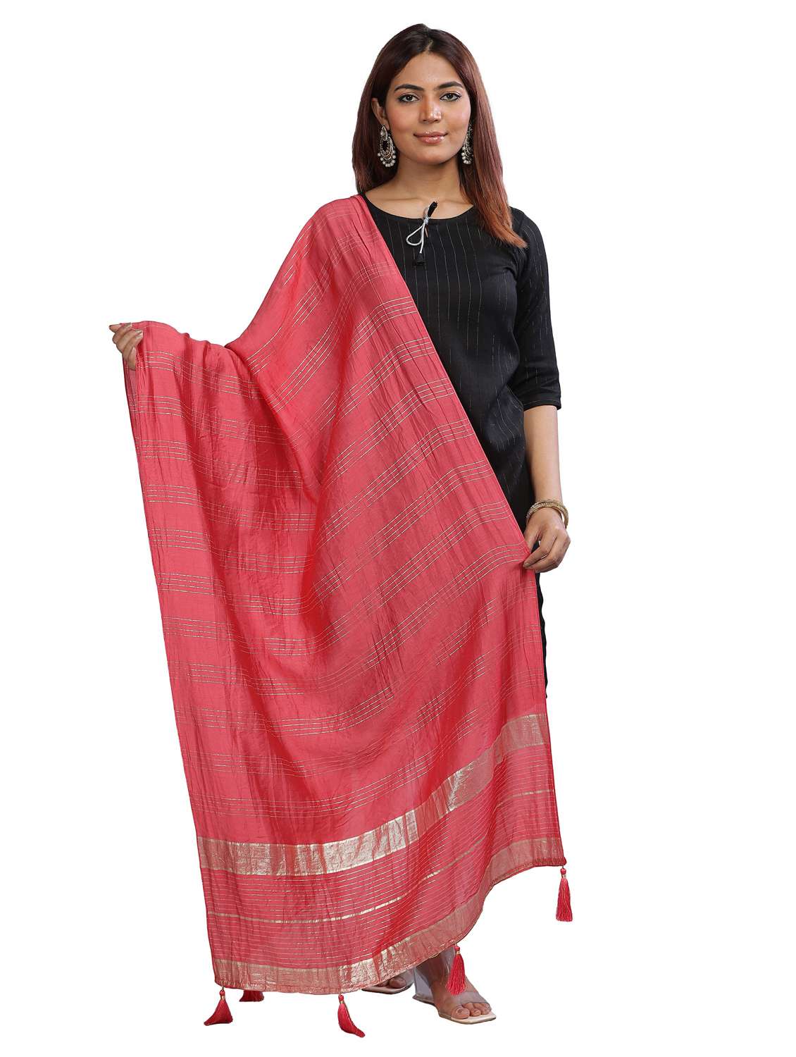 coral self design dupatta - 20644770 - Zoom Image - 0