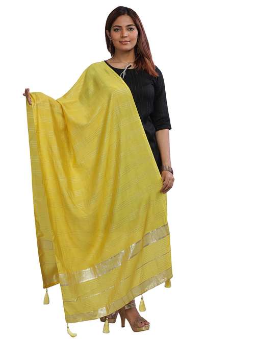 yellow self design dupatta - 20644775 -  Standard Image - 0