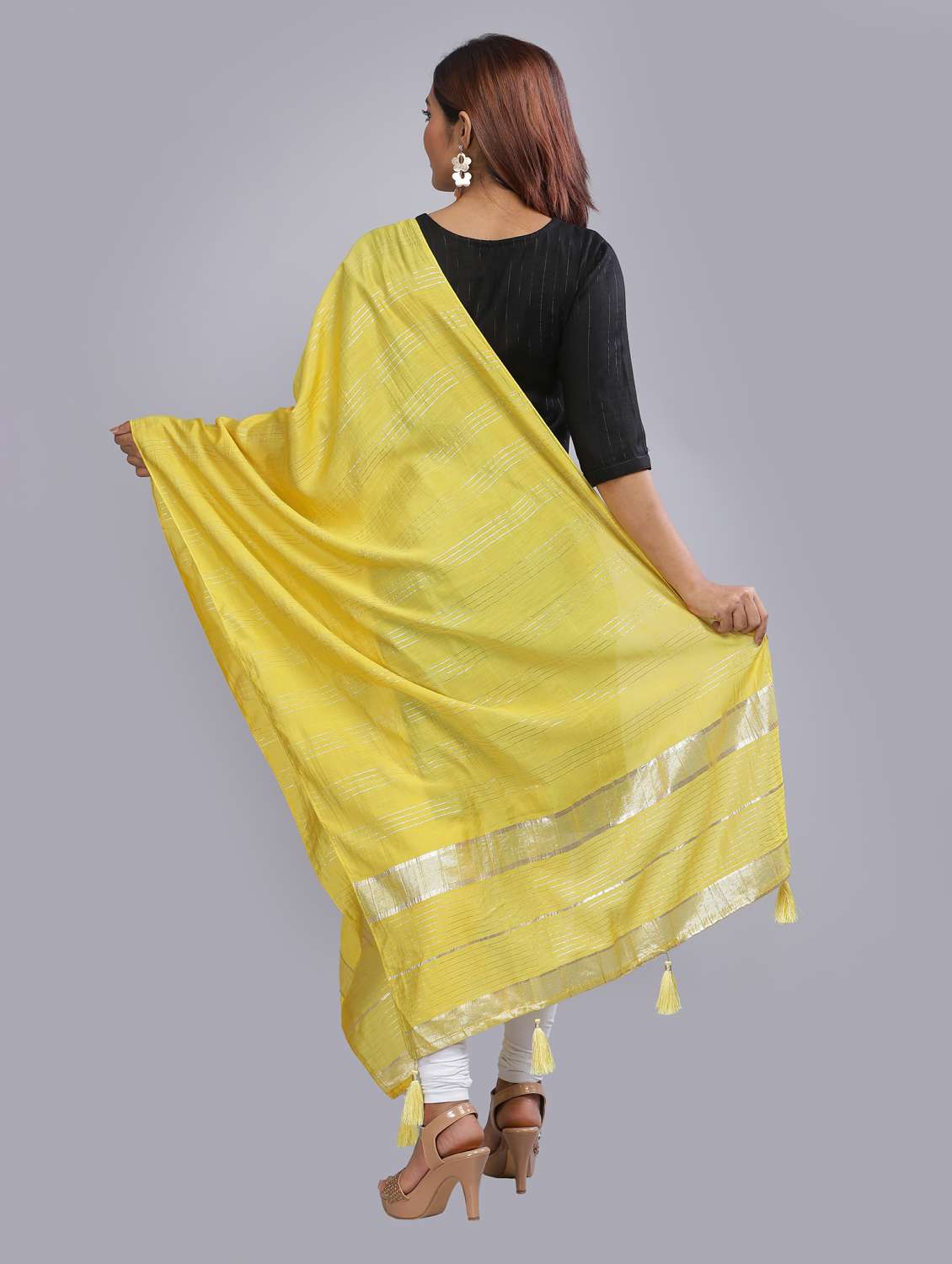 yellow self design dupatta - 20644775 - Standard Image - 3