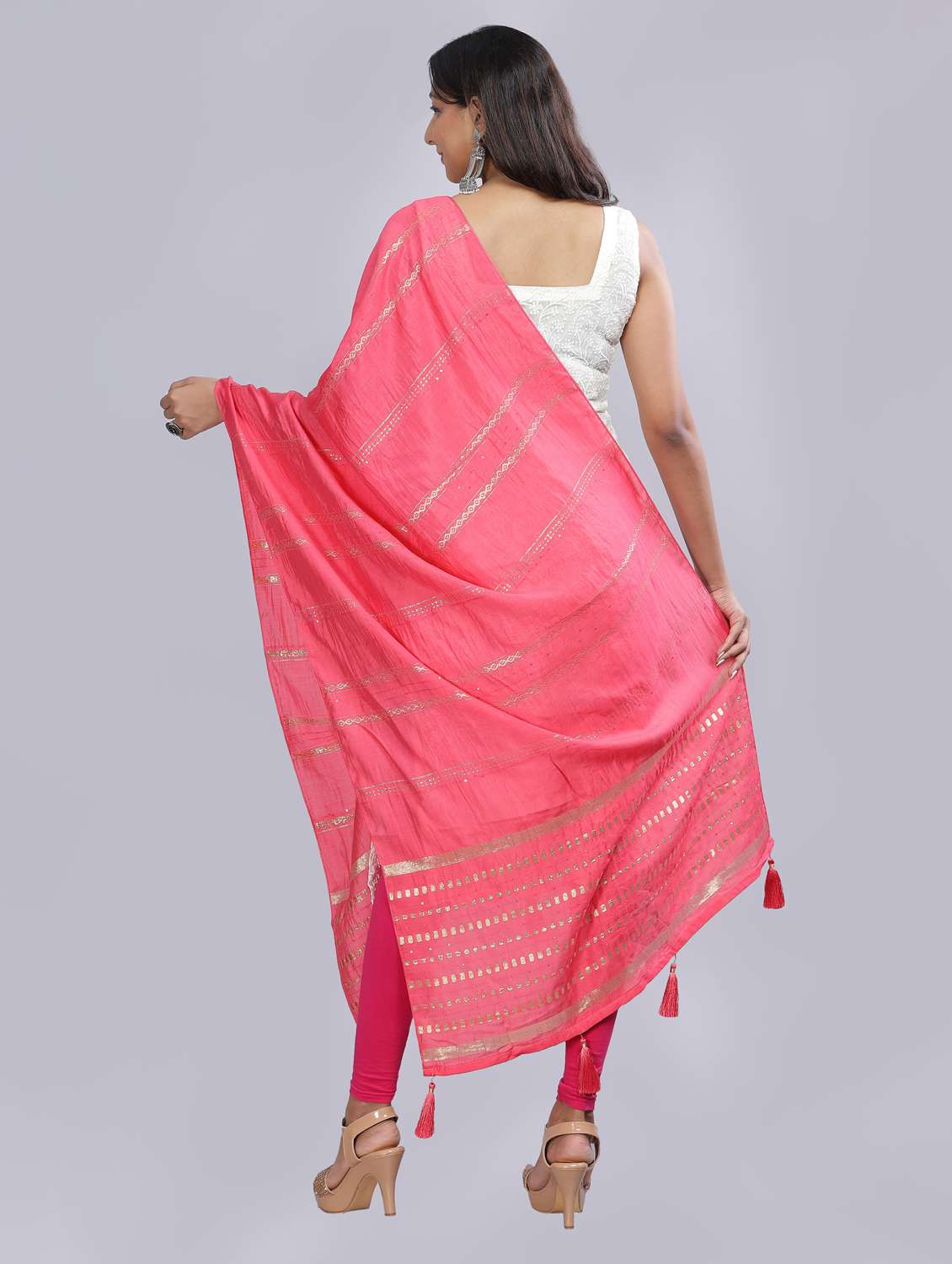 pink self design dupatta - 20644781 -  Standard Image - 3