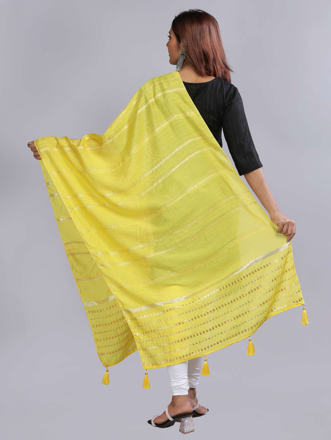 yellow self design dupatta - 20644786 -  Standard Image - 3
