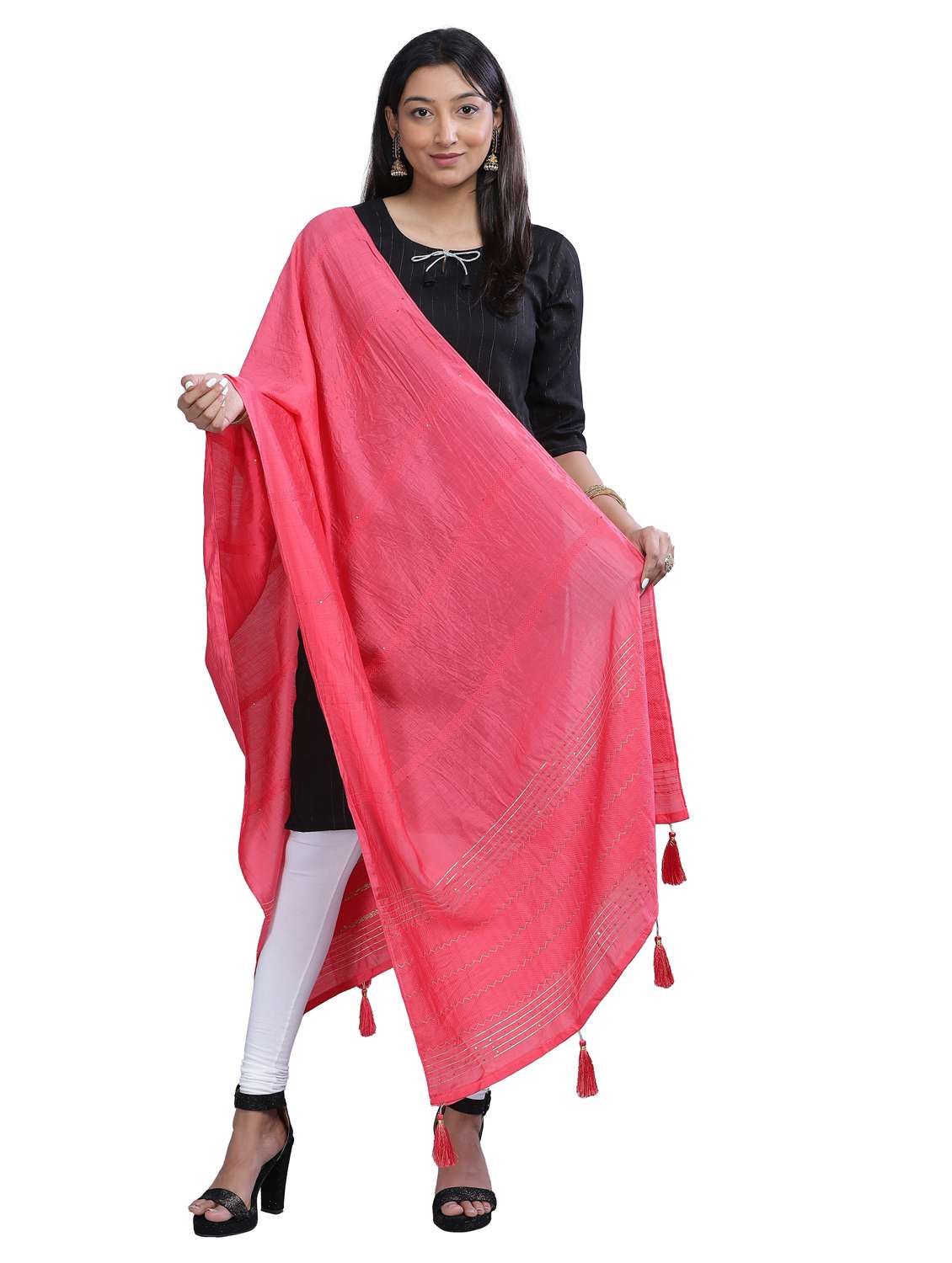 pink self design dupatta - 20644792 -  Zoom Image - 0