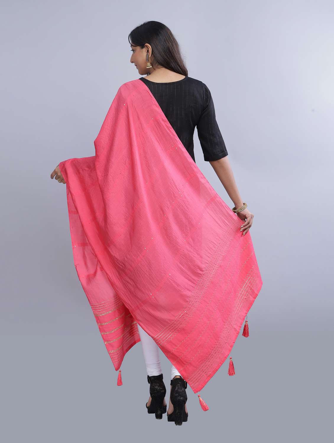 pink self design dupatta - 20644792 - Standard Image - 3