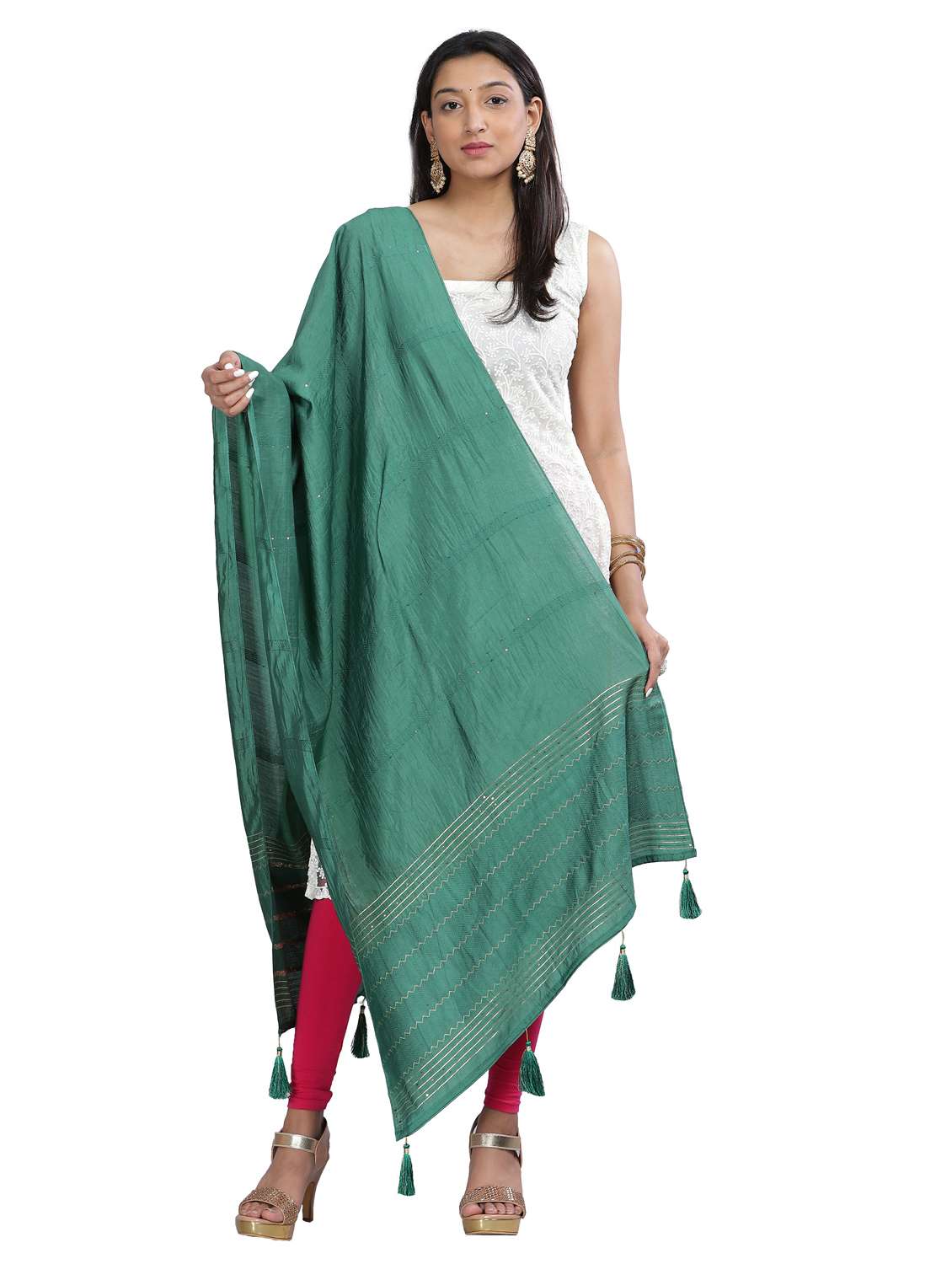 sea green self design dupatta - 20644799 -  Zoom Image - 0