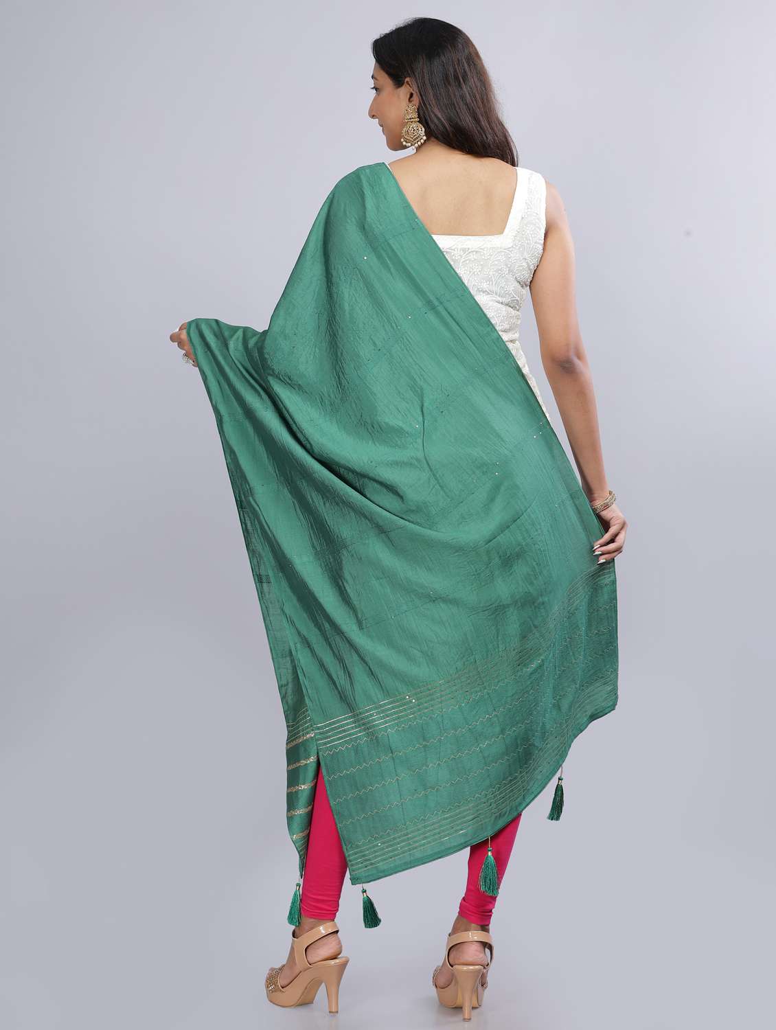 sea green self design dupatta - 20644799 - Standard Image - 3