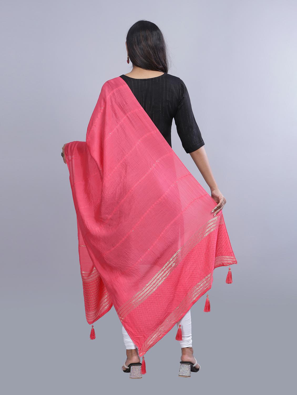 pink self design dupatta - 20644803 - Standard Image - 3