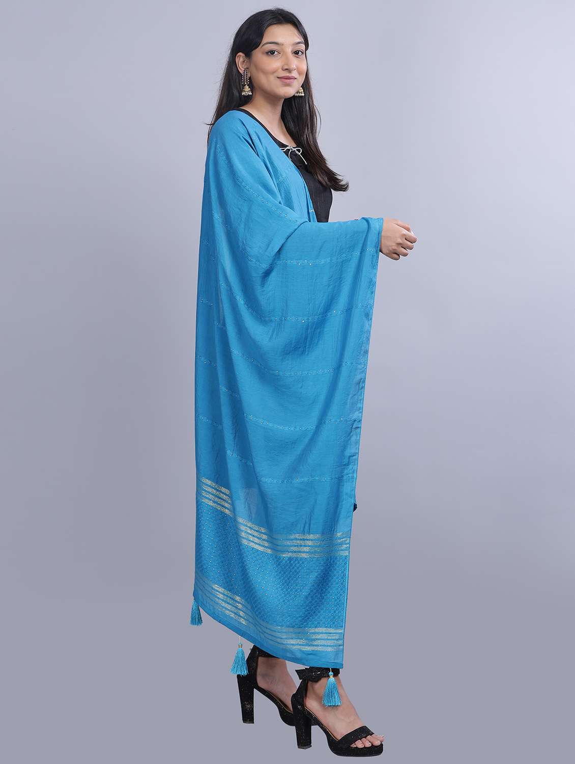 women tassel detailed self design dupatta - 20644804 - Zoom Image - 0