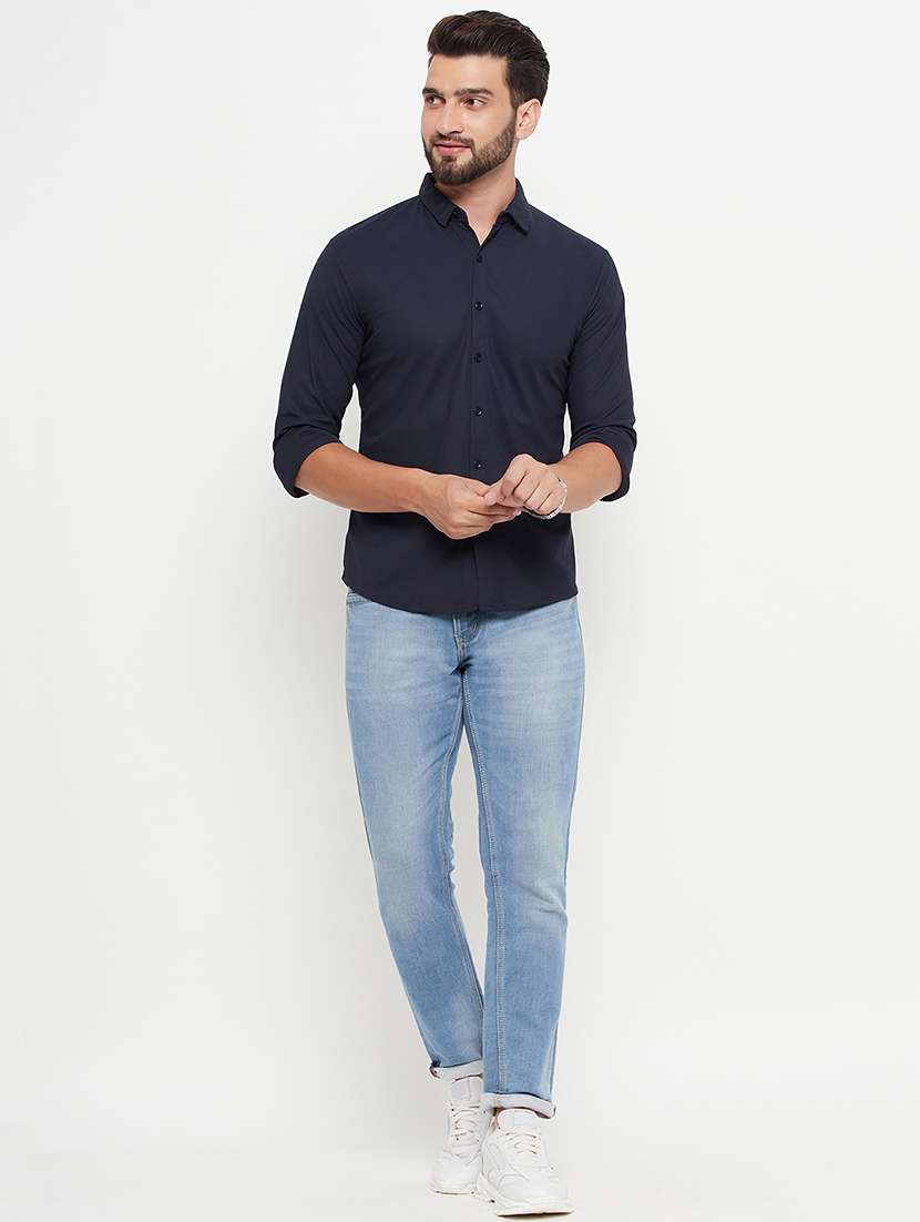navy blue solid casual shirt - 20644820 -  Standard Image - 3