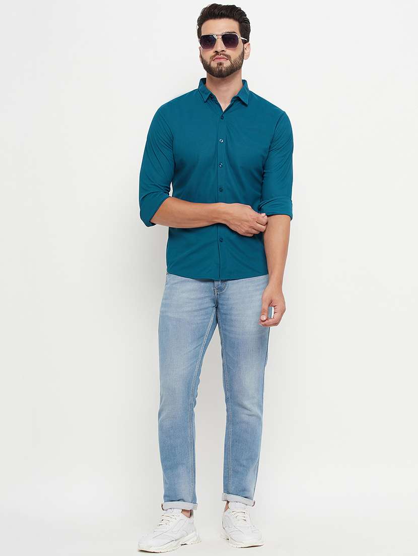teal solid casual shirt - 20644821 -  Standard Image - 3