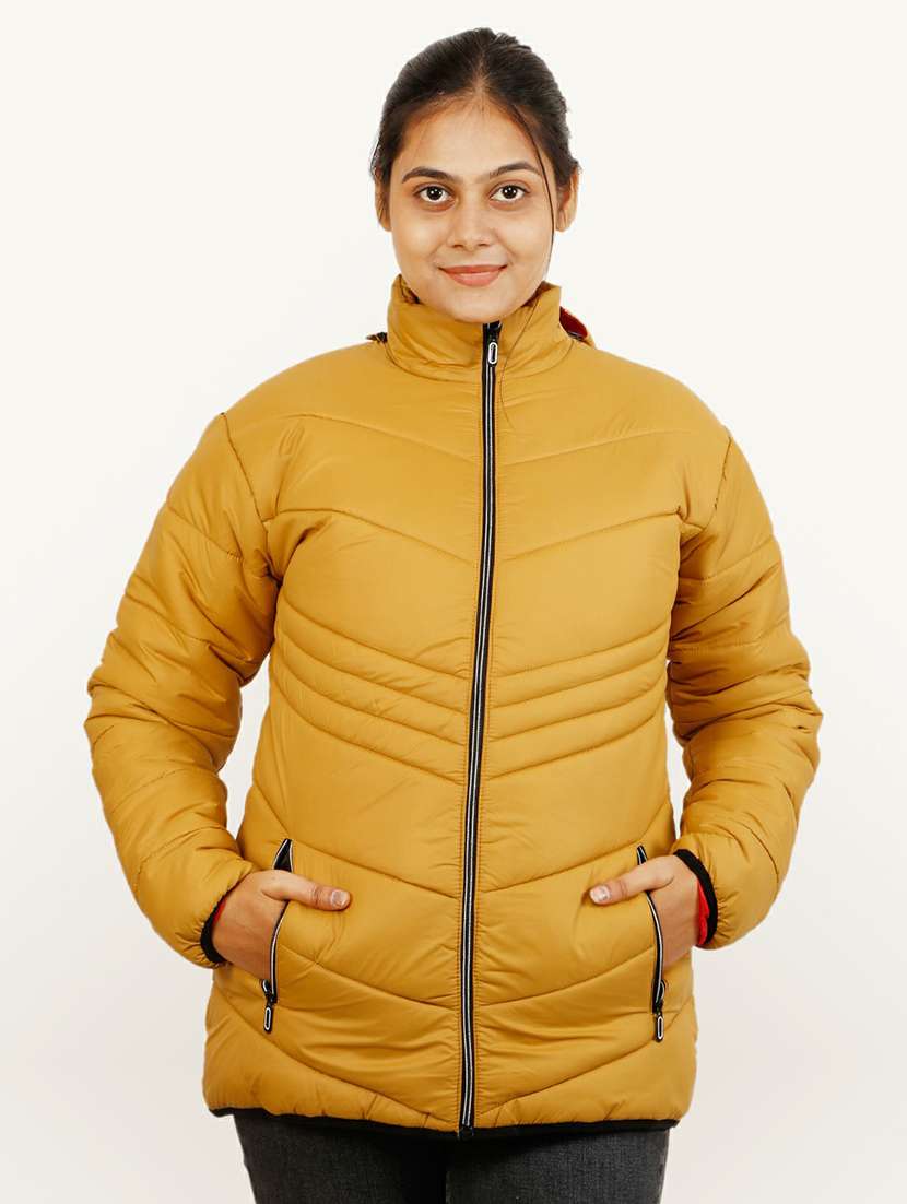 women mustard solid hooded quilted jacket - 20644912 - Zoom Image - 0