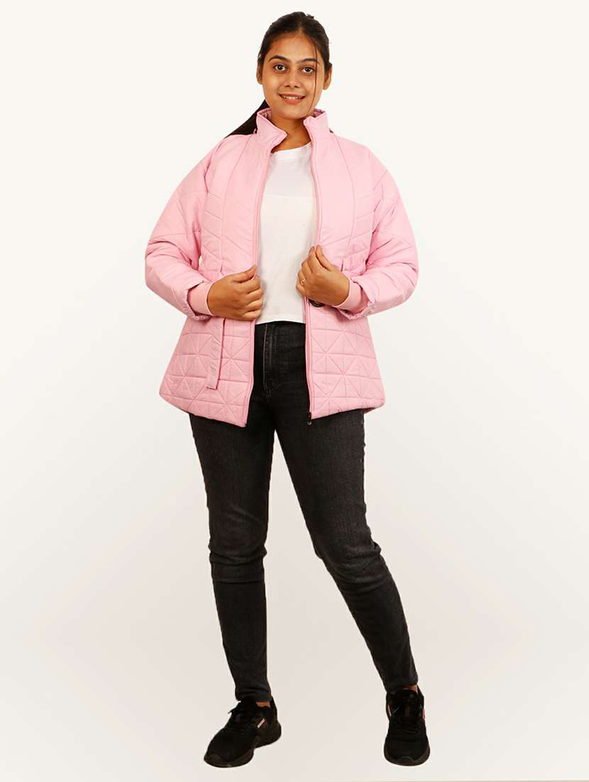 women pink solid hooded quilted jacket - 20644913 - Standard Image - 3