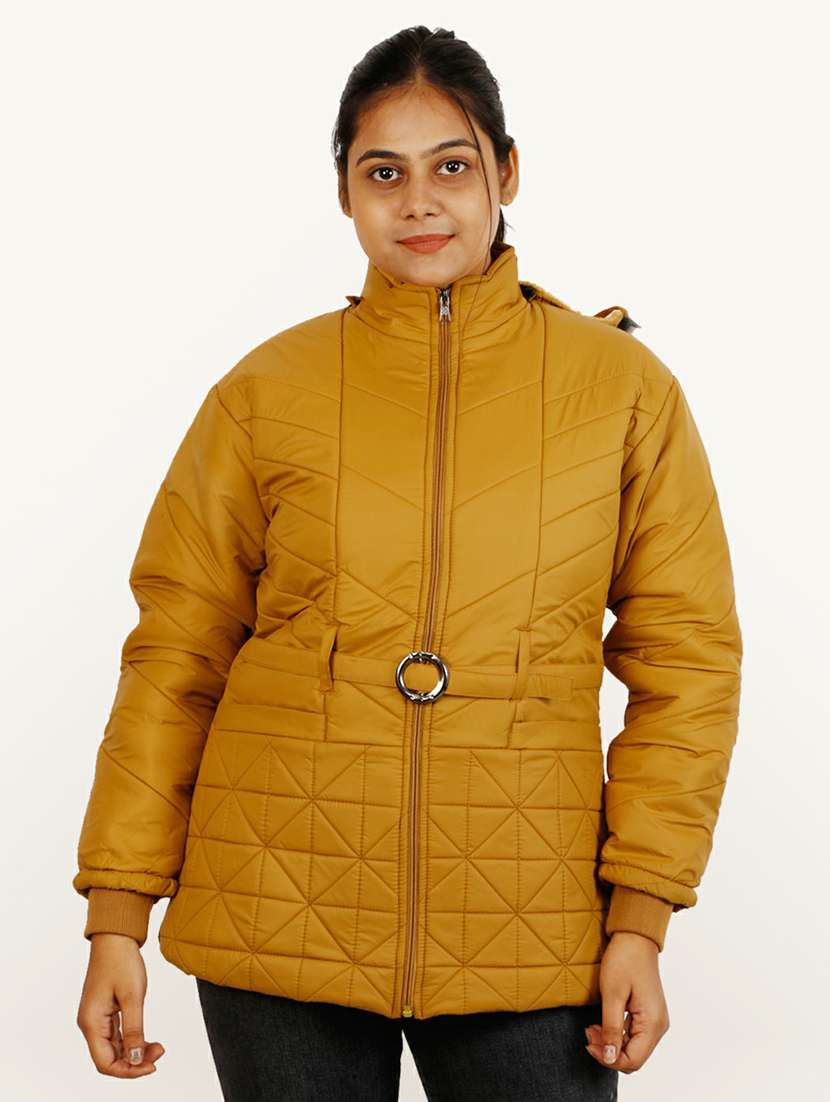 women gold solid hooded quilted jacket - 20644914 - Zoom Image - 0