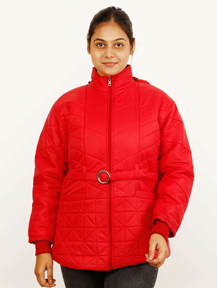 women red solid hooded quilted jacket - 20644917 -  Zoom Image - 0