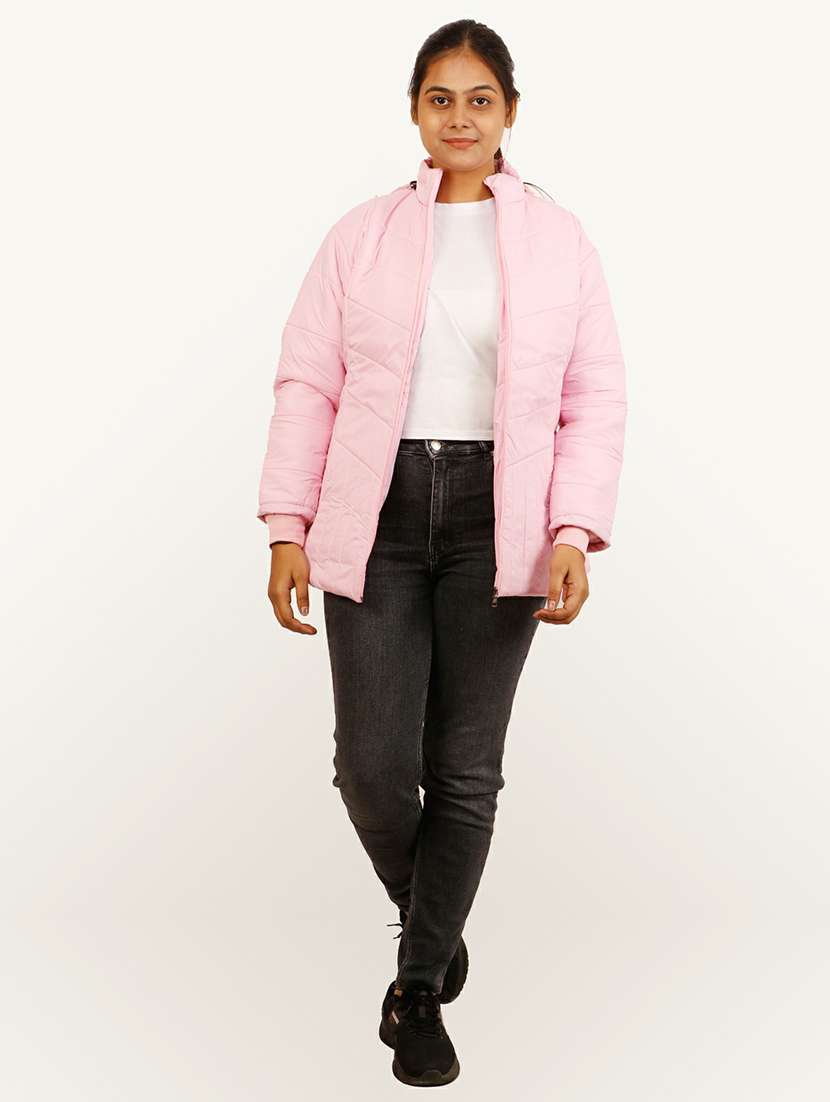 women pink solid hooded quilted jacket - 20644920 -  Standard Image - 3