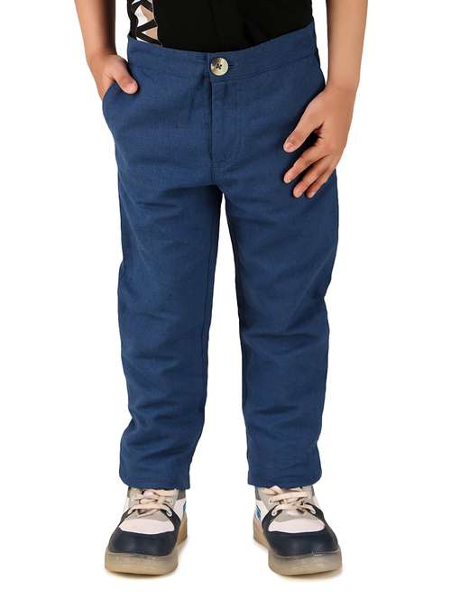blue solid cotton casual chinos - 20644973 -  Standard Image - 0