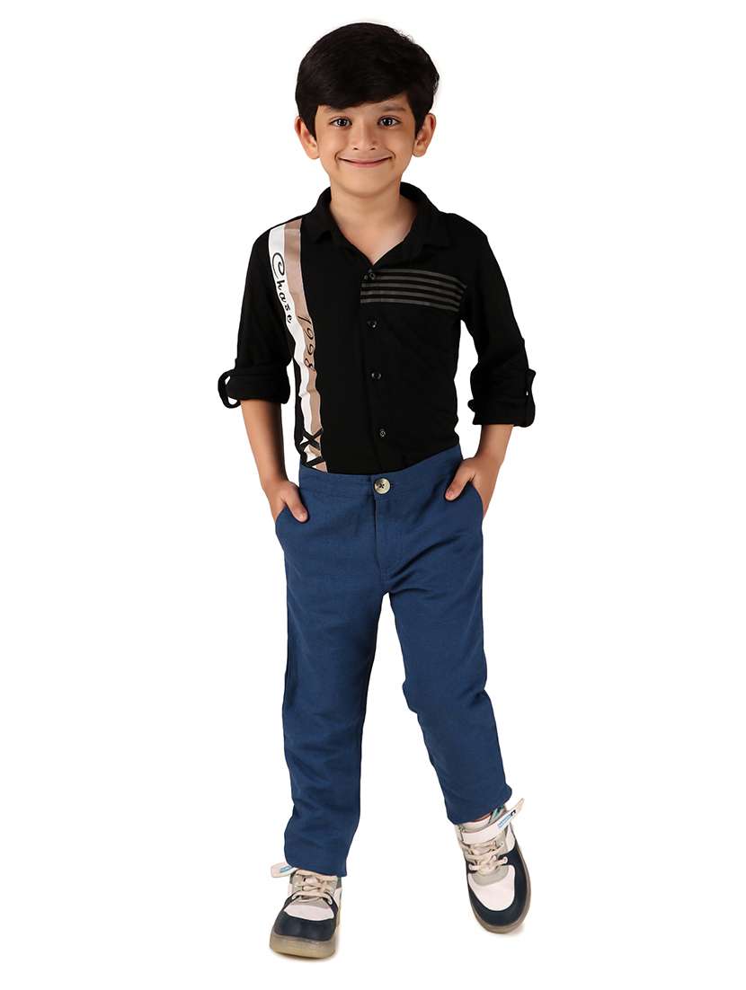 blue solid cotton casual chinos - 20644973 -  Standard Image - 3