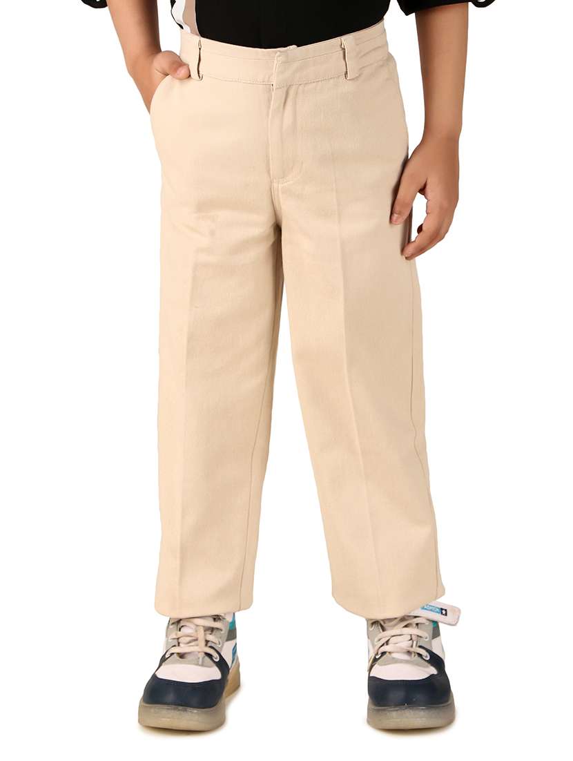 beige solid cotton casual chinos