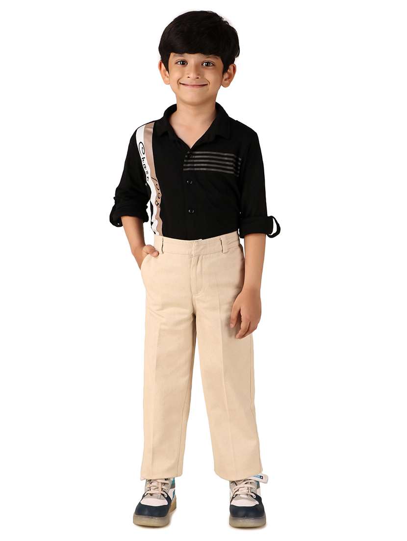 beige solid cotton casual chinos - 20644975 -  Standard Image - 3