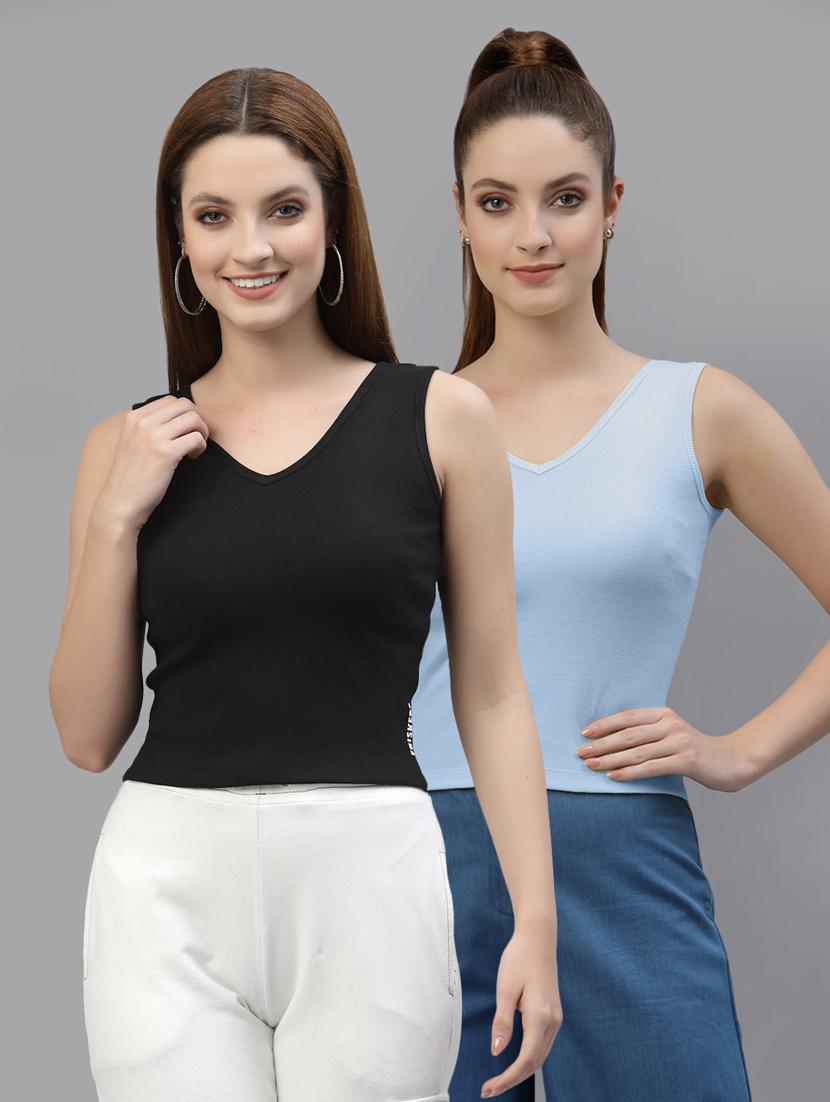 pack of 2 multi colored sleeveless crop top - 20644989 - Zoom Image - 0