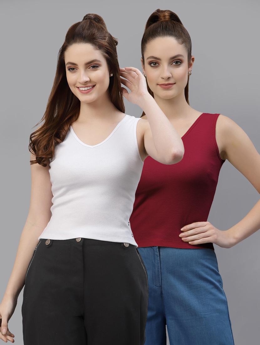 pack of 2 solid sleeveless crop top - 20644996 -  Zoom Image - 0