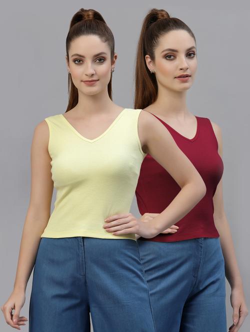 pack of 2 solid sleeveless crop top - 20645007 -  Standard Image - 0