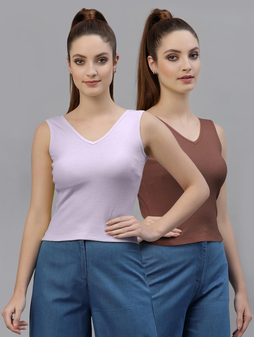 pack of 2 multi colored sleeveless crop top - 20645044 - Zoom Image - 0