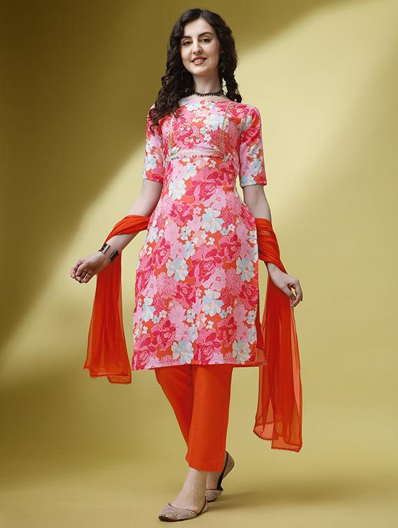 women multi color round neck kurta pant set with dupatta - 20645967 - Zoom Image - 0