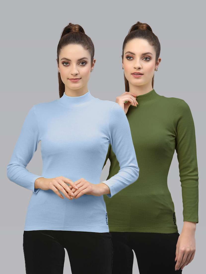 pack of 2 solid multi colored mock neck top