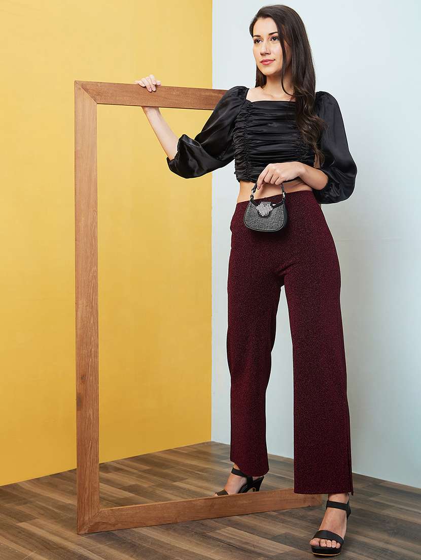 women high rise solid side slit bootcut trouser - 20646069 -  Standard Image - 3