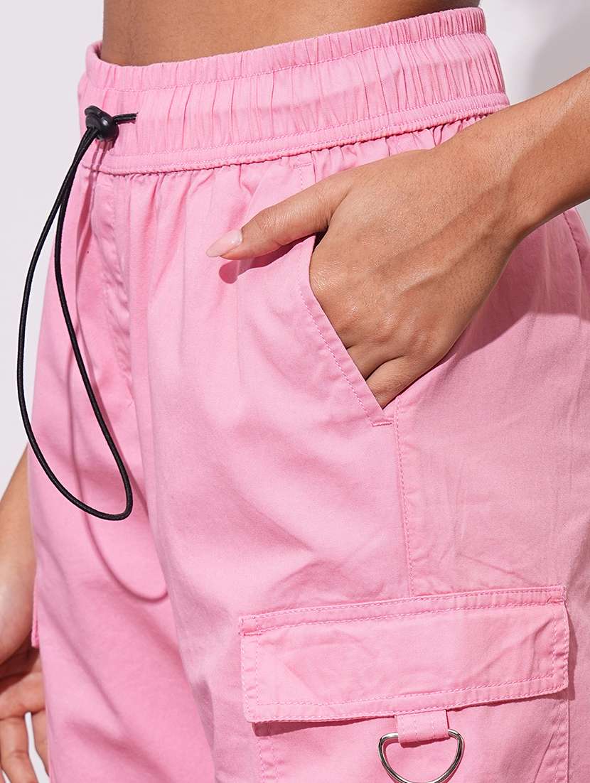 globus women apricot blush mid-rise elasticated drawstring waist cargo joggers - 20646074 -  Standard Image - 5