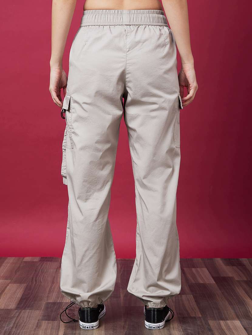 globus women steel grey mid-rise elasticated drawstring waist cargo joggers - 20646075 - Standard Image - 3
