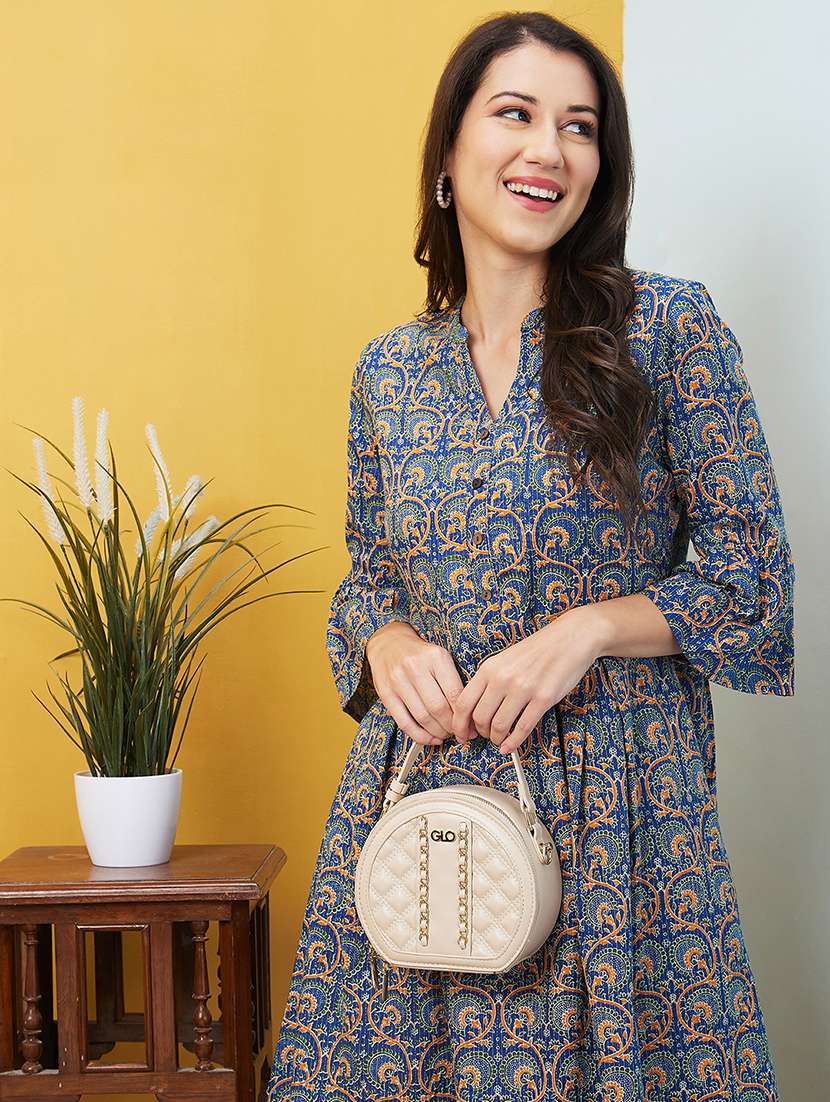 women bell sleeved printed a-line dress - 20646078 - Standard Image - 3