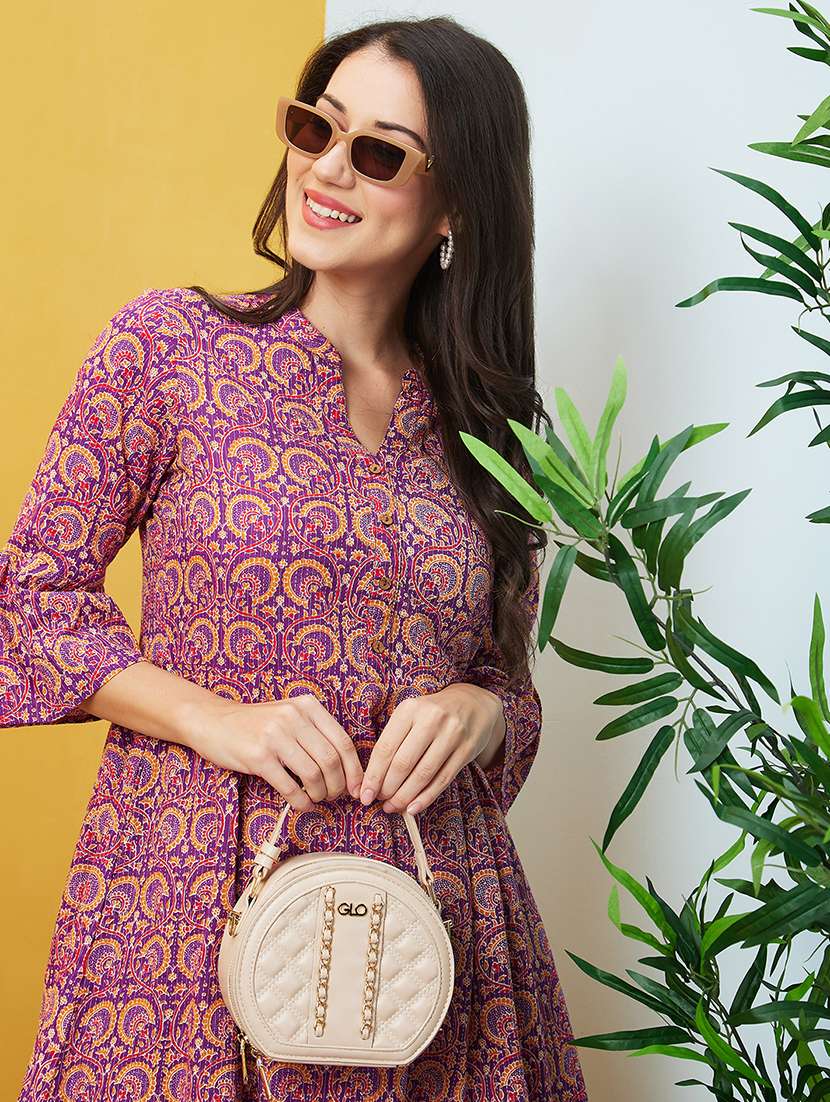 women bell sleeved printed a-line dress - 20646079 - Standard Image - 3
