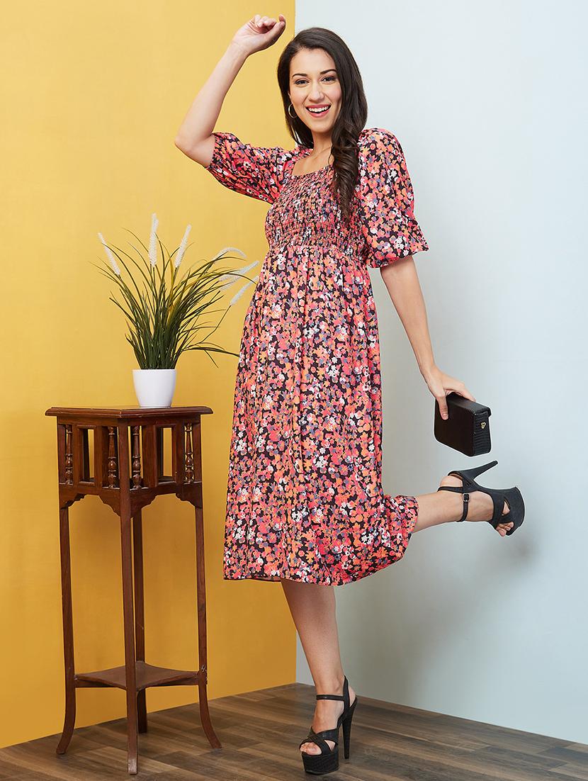 multicolored floral printed  a-line dress - 20646102 -  Zoom Image - 0