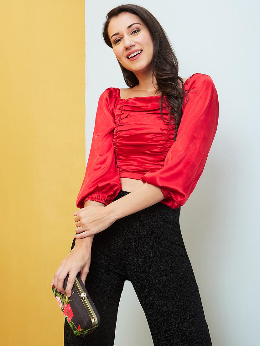 red solid crop top - 20646120 -  Zoom Image - 0