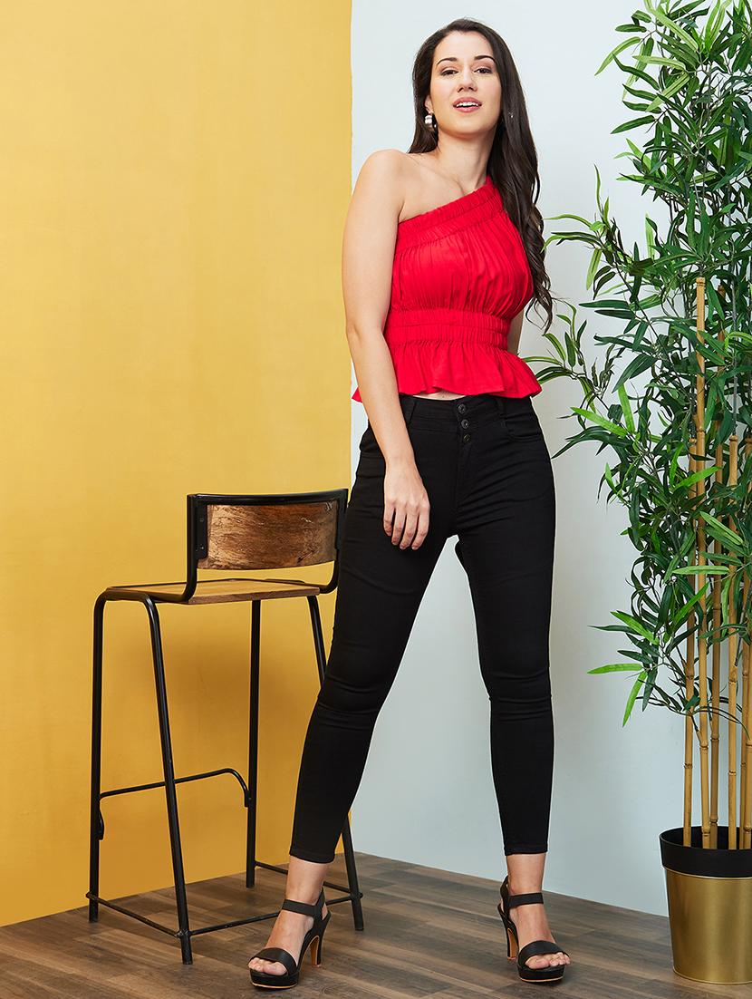 red solid peplum top - 20646123 - Standard Image - 3
